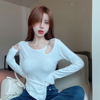 Áo thun body dài tay nữ cổ tròn phối xích vạt chéo A0311
