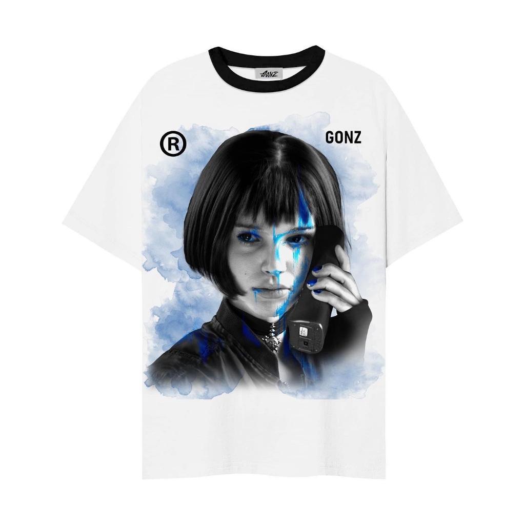 Áo Thun Tay Lỡ Gonz Cotton 4 Chiều Dáng Unisex In Hình - Mã On The Phone Màu Trắng