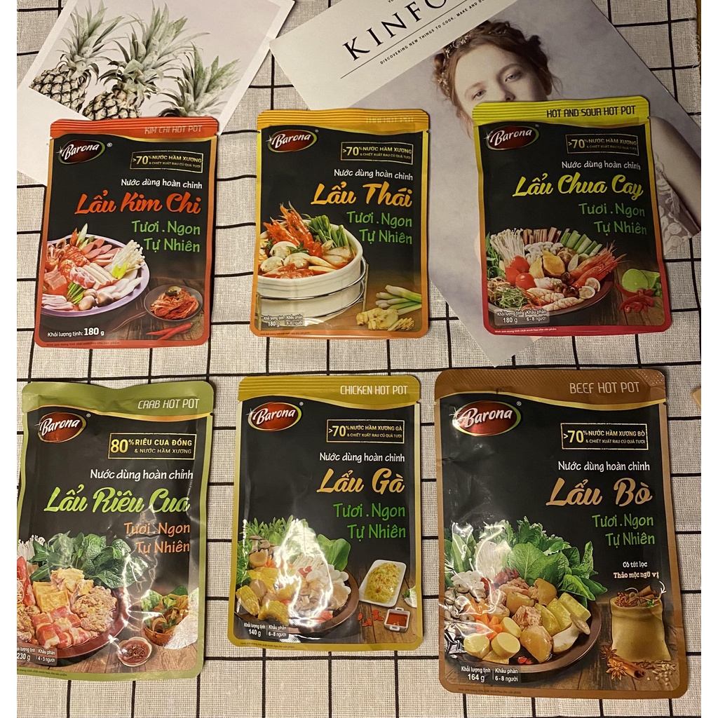 NƯỚC DÙNG HOÀN CHỈNH BARONA  LẨU THÁI / LẨU KIM CHI/ LẨU THÁI/ LẨU RIÊU CUA/ LẨU CHUA CAY/ LẨU BÒ/ LẨU GÀ / LẨU TỨ XUYÊN