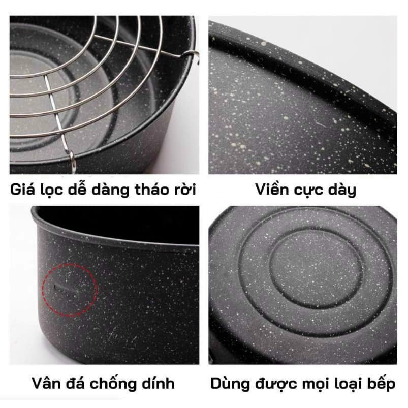 Nồi Chiên Chống Dính EMOOJOO Nhật Bản - Chảo Chiên Chống Dính Kèm Vỉ Gác Chảo