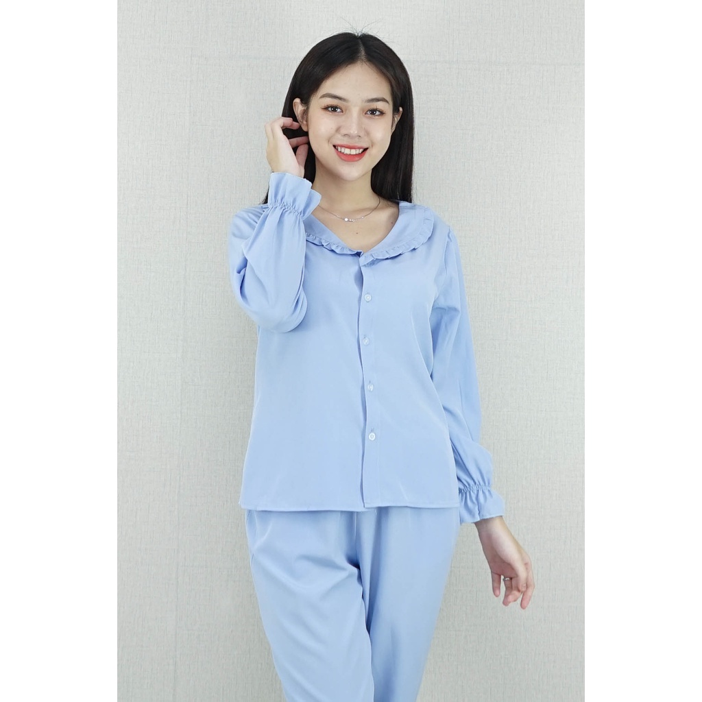 Bộ đồ Pijama nữ Quần dài  tay dài P16 XANH NGỌC CỔ SEN BÈO Cực Kì dễ thương