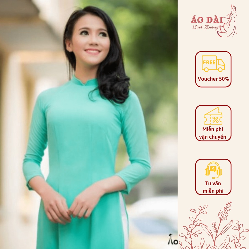Áo dài nữ trơn màu xanh ngọc mẫu mới thiết kế may sẵn lụa Nhật cao cấp