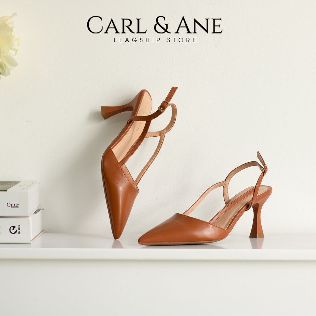 Carl & Ane - Giày cao gót nhọn bít mũi phối dây quai mảnh thời trang công sở cao màu nude - CL033