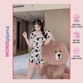 Đồ bộ nữ mặc nhà Pijama tay ngắn quần đùi chất liệu lụa Mango - Monie Pijama
