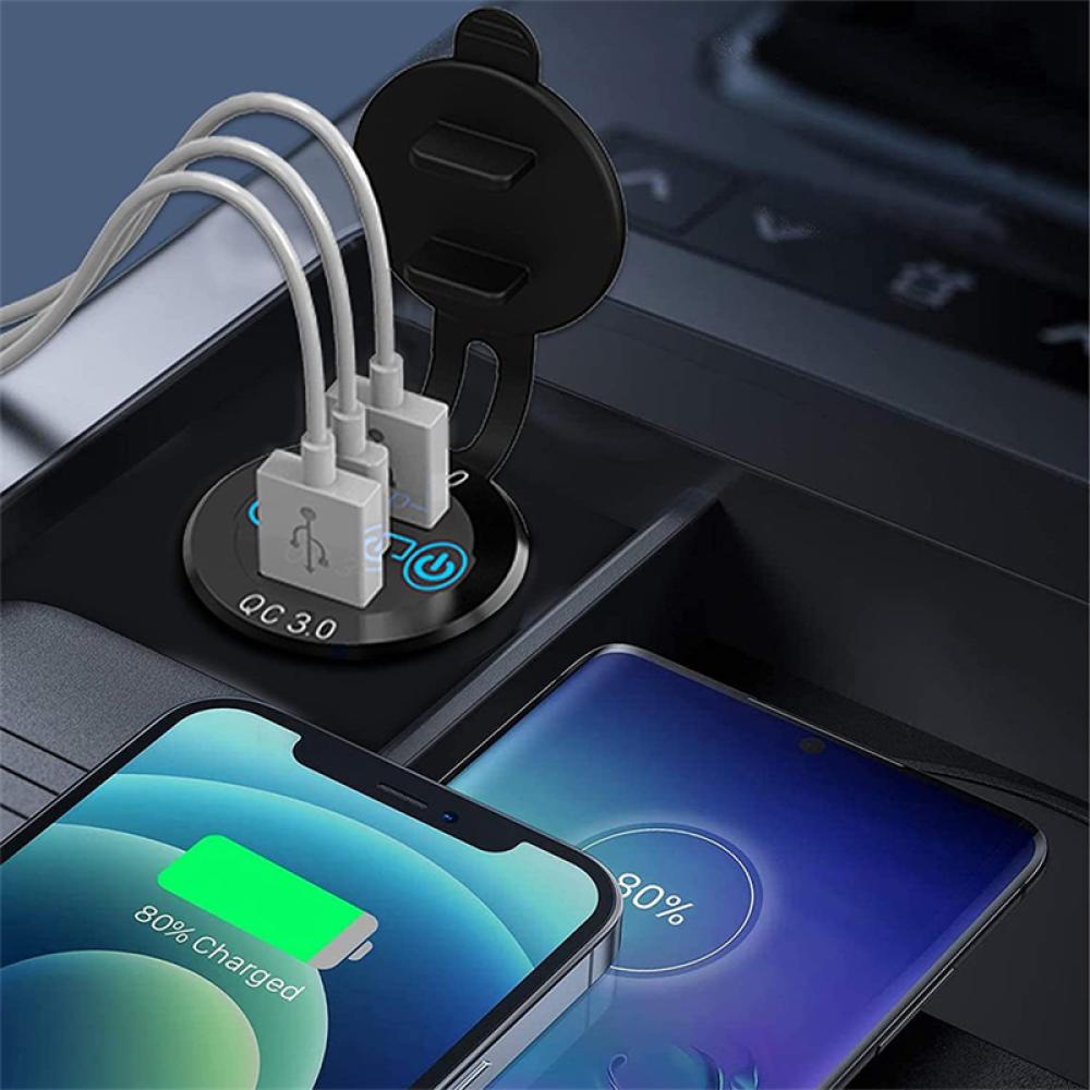 Bộ Sạc Xe Hơi Ba Cổng USB-C 12V / 24V 60W PD3.0 & Two QC3.0 Bằng Kim Loại Nhôm D1S6