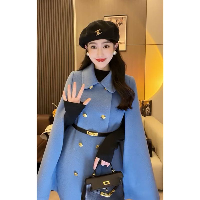 Xiaoxiang Áo Choàng Len Cao Cấp Màu Tím Phong Cách Hepburn Thu Đông Dành Cho Nữ