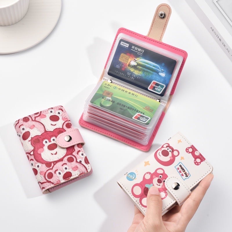 Ví Đựng Thẻ Mini Nhiều Ngăn Họa Tiết Gấu Dâu Lotso Xinh Xắn Dễ Thương