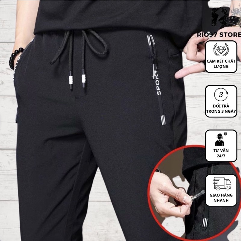 Quần Thể Thao Nam Nữ Trơn Túi Khoá Kéo Ống Bo Chất Vải Poly Cao Cấp, Co Giãn Tốt Rio97 Store
