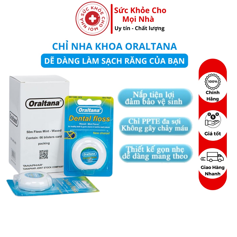 Chỉ nha khoa Oraltana vệ sinh răng miệng làm sạch kẽ răng loại bỏ thức ăn thừa mảng bám cuộn dài 50m