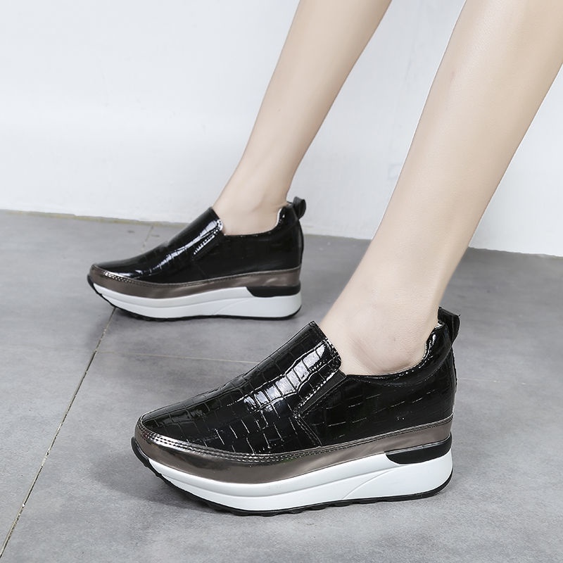 Foot width fat large size women shoes 35 - 43 platform shoes women 41 casual slip-on height-increasing small white shoes 42