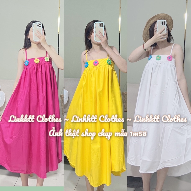 Váy 2 dây thô vạt bầu đính hoa dáng dài ulzzang đầm thô dây babydoll taobao