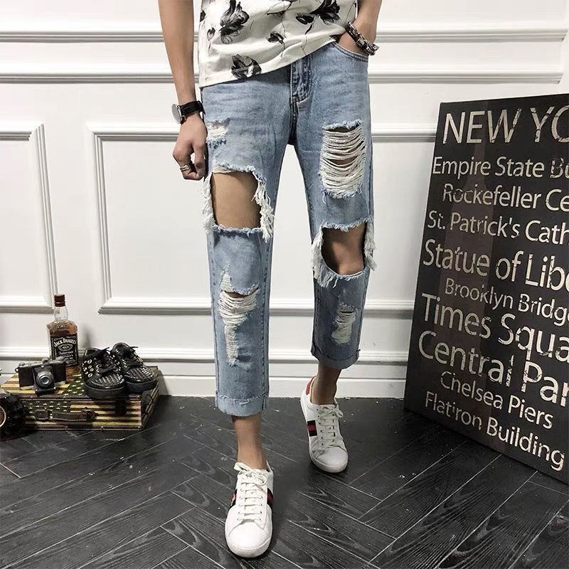 Áo Khoác jeans denim Rách Gối Cá Tính Cho Nam