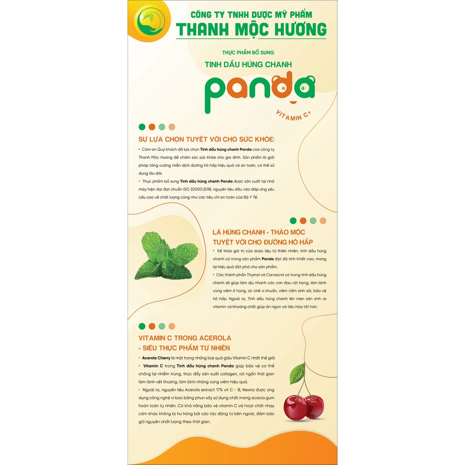 Tinh Dầu Húng Chanh Lên Men Panda Thanh Mộc Hương Giảm Ho Sổ Mũi Tăng Sức Đề Kháng Cho Trẻ  30ml
