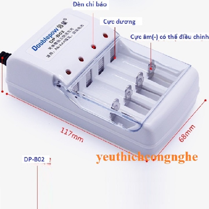 Bộ 4 Pin Tiểu Sạc AA 1200mAh, Sạc Pin Doublepower