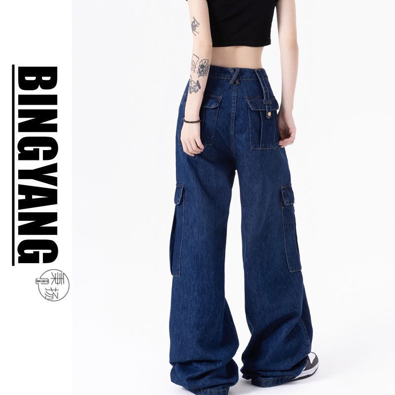 Quần Jean Dài Dáng Rộng Nhiều Túi Phong Cách Retro Mỹ Thời Trang Mùa Xuân Thu Giản Dị Dành Cho Nữ Và Nam