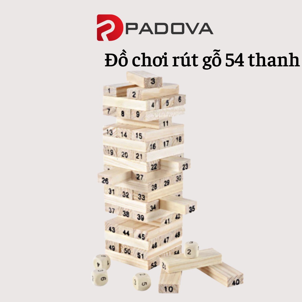 Bộ Đồ Chơi Rút Gỗ 54 Thanh Kèm Xúc Xắc Luyện Tập Trí Não Cho Bé Loại Nhỏ PADOVA 2658