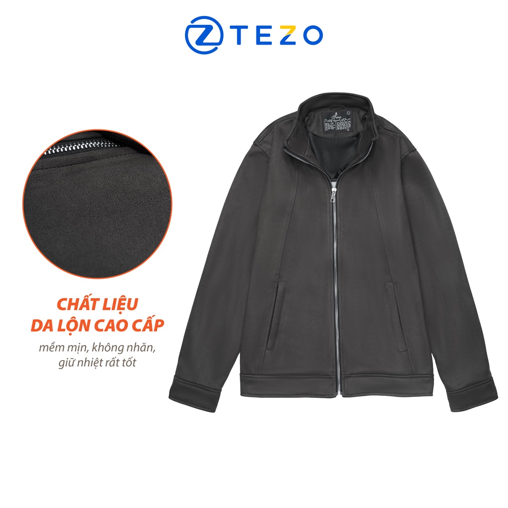 Áo da lộn cao cấp Tezo thiết kế cổ 5 phân lót lụa 22AD5T001
