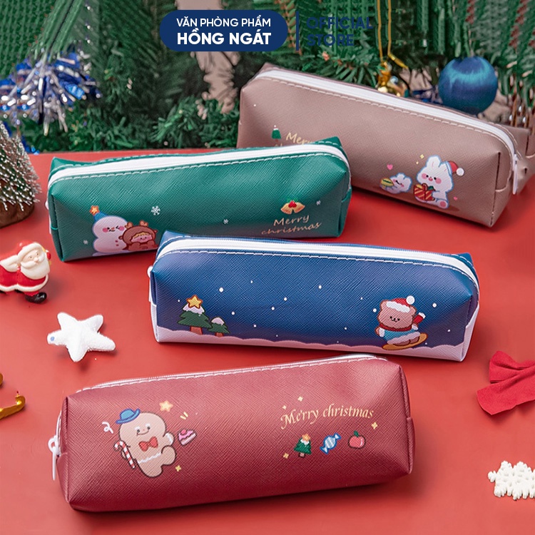Túi đựng bút vải chủ đề giáng sinh cute, đồ dùng học tập dễ thương văn phòng phẩm làm quà noel N033