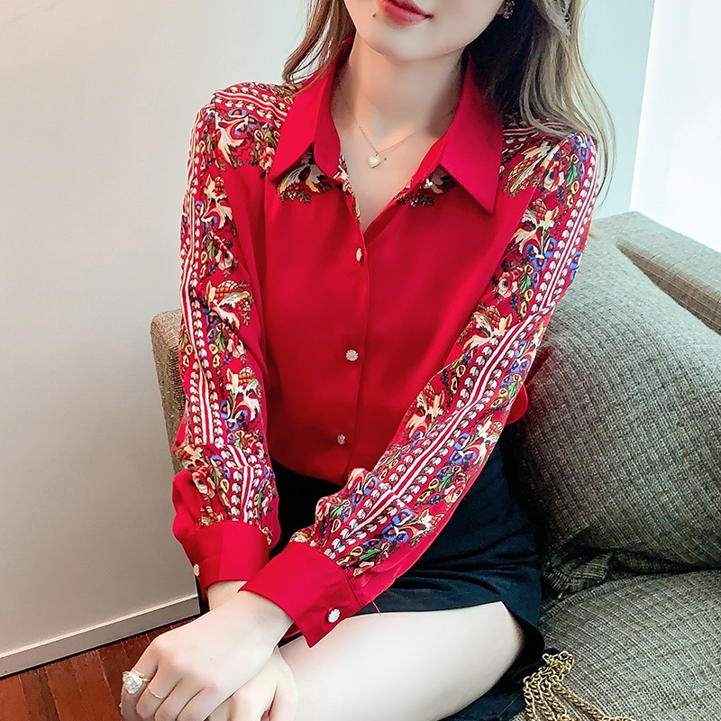Áo Sơ Mi chiffon Tay Dài Dáng Rộng In Họa Tiết Thời Trang Hàn Quốc Dành Cho Nữ