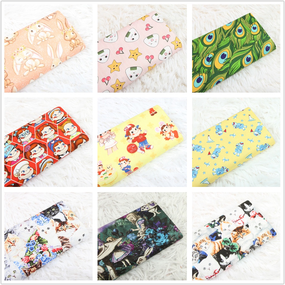 Hình học động vật thỏ bầu trời đầy sao phim hoạt hình in quilting vải bông may vá vải trang trí nội thất, vật liệu chắp vá tự làm