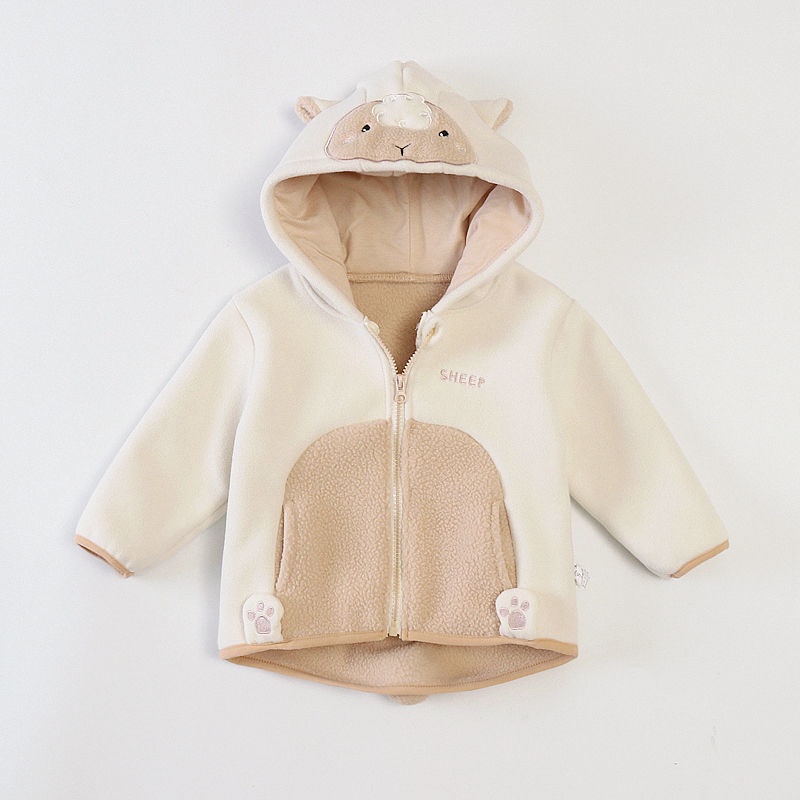 Áo Khoác Cardigan Có Mũ Trùm Bằng Vải Lông Cừu Thời Trang Thu Đông Cho Bé Trai / Gái