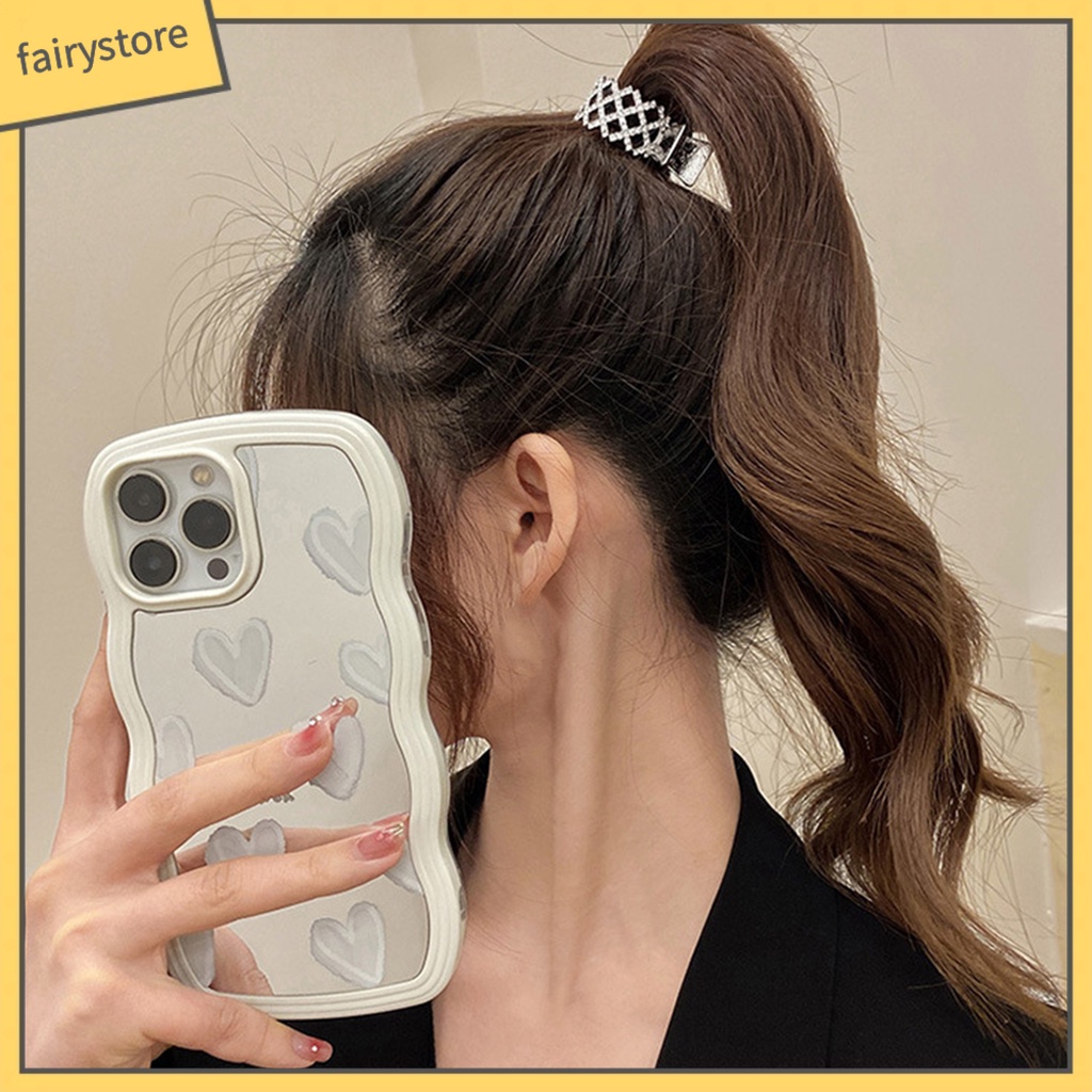 Kẹp Tóc Càng Cua Cố Định Tóc Đuôi Ngựa Bằng Thép Không Gỉ Đính Kim Cương Giả Tinh Tế Chống Trượt Cho Nữ