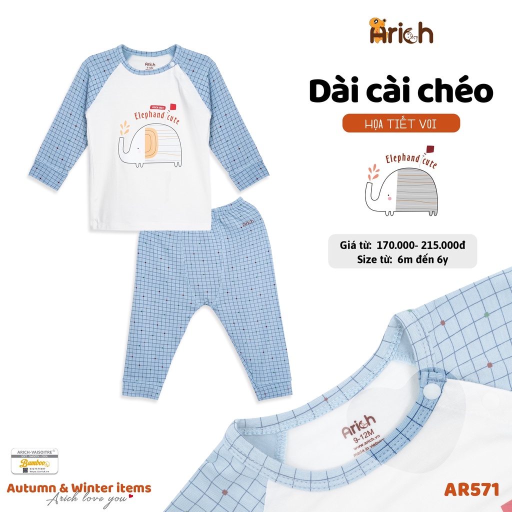 Bộ dài cài chéo phối hình in đáng yêu Arich