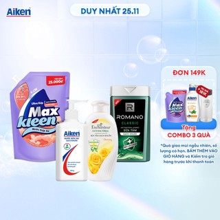 Combo Sạch Khuẩn Toàn Diện Wipro: Nước rửa tay 250g + Nước giặt xả 2.4kg + Sữa tắm 180gx2