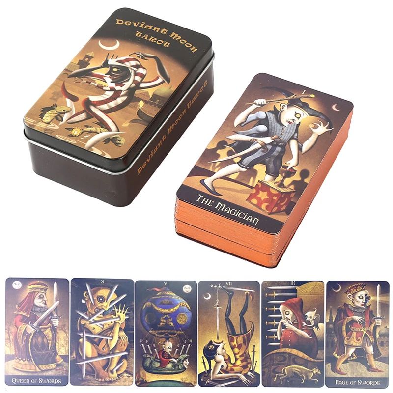 Bộ Bài Deviant-Moon Tarot Thẻ Mạ Màu, Hộp Sắt