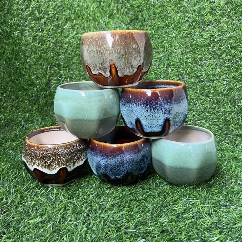 Chậu sứ men hỏa biến hình bóng lõm - Nhiều màu - Solar Garden