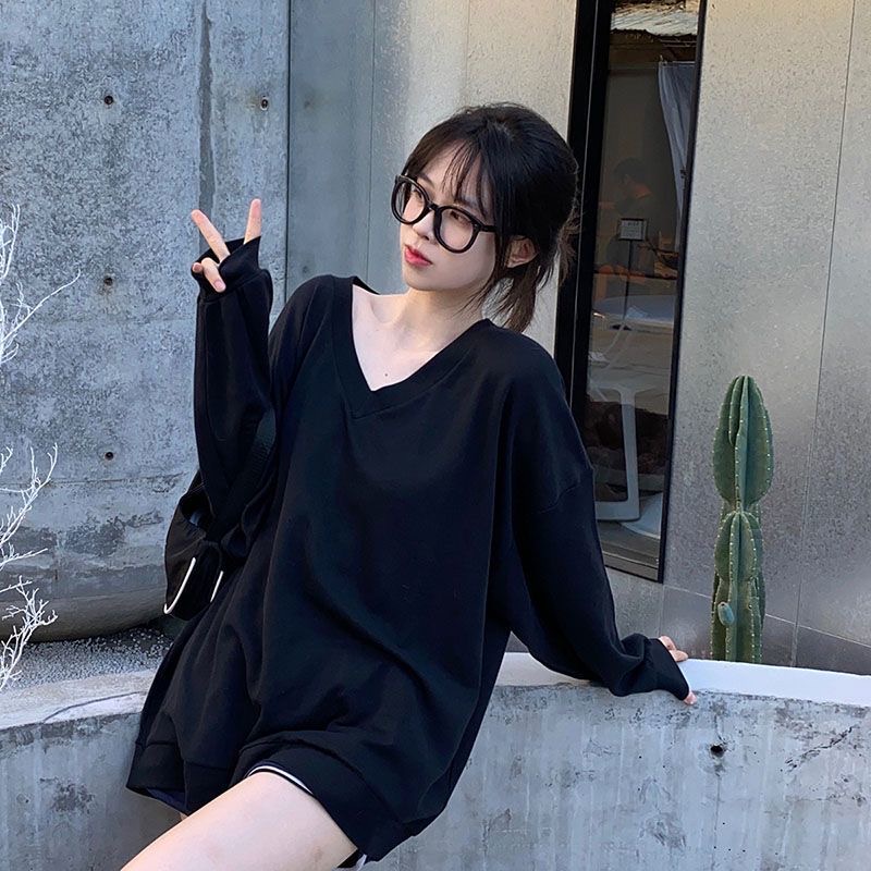 Áo Nữ, Áo Cổ Chữ V Phiên Bản Hàn Quốc, Áo Len Dài Tay Màu Trơn, Áo Nữ