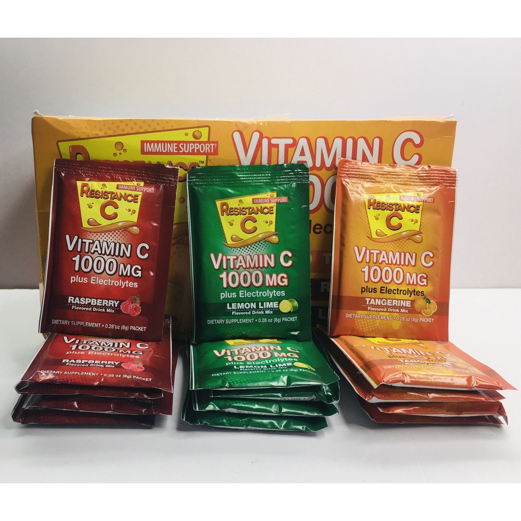 Vitamin C bột hòa tan bổ sung tăng sức đề kháng Immune Support Resistance C 1000mg Không đường gói 8g-Hàng Mỹ