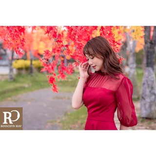 Đầm đỏ đô cổ tròn phối  bèo