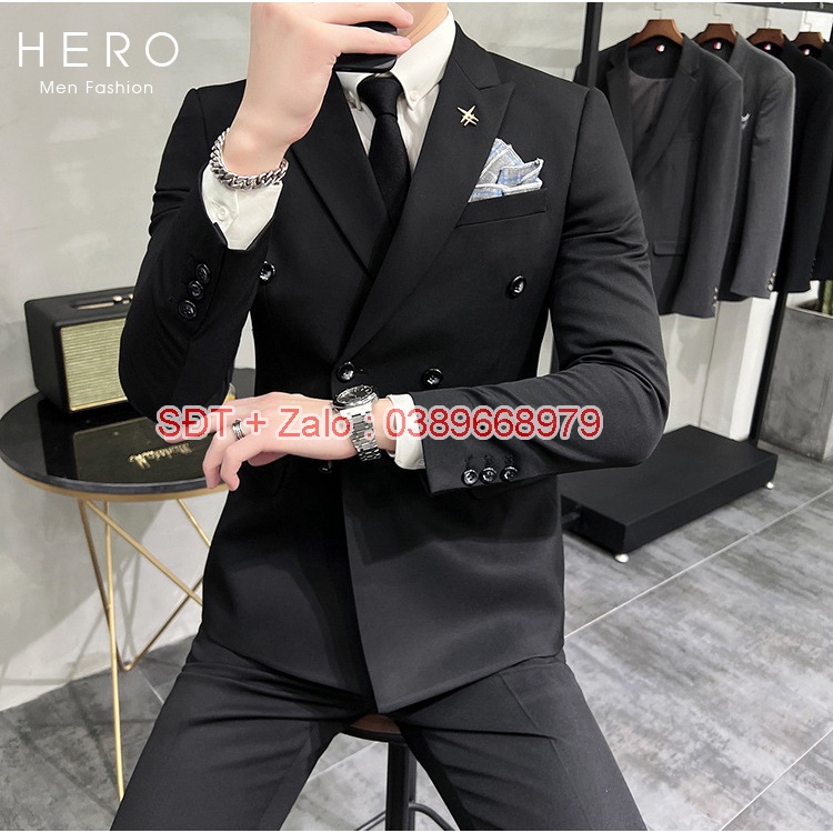 Áo Vest Nam 6 Cúc màu đen, Suit nam 6 cúc màu đen, Fom ôm đẹp, chất vải sịn