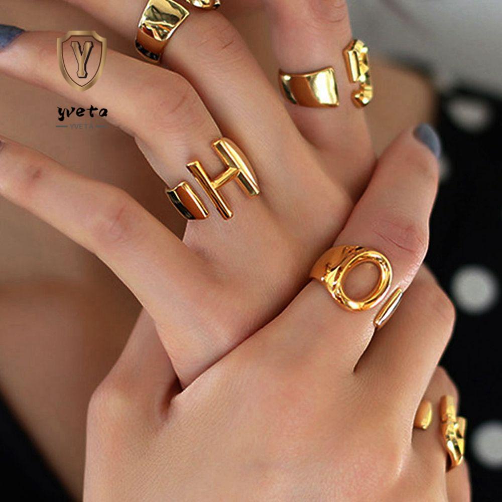 Nhẫn hở đeo ngón tay có thể điều chỉnh hình chữ cái a-z màu vàng dành cho nam và nữ