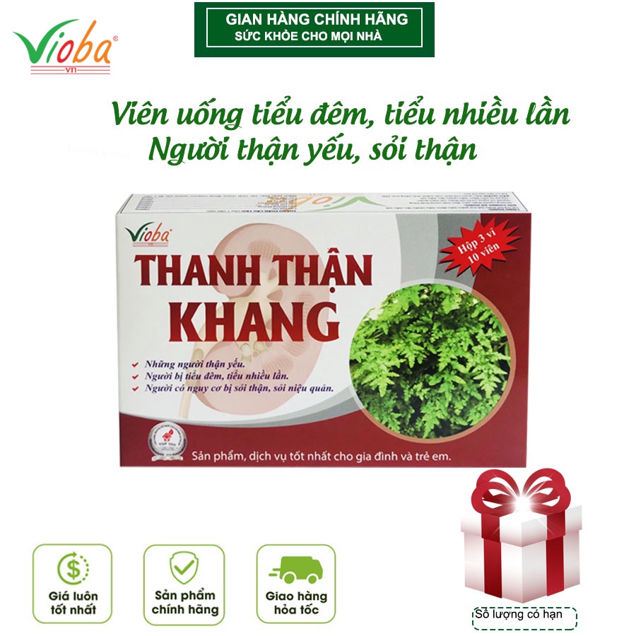 Thanh Thận Khang hộp 30 viên-Giảm tiểu đêm, tiểu nhiều lần, tiểu buốt, tiểu rắt.Hỗ trợ thải cặn thận- Vioba