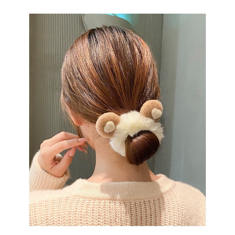 Dây Cột Tóc Cao Su Hình Tai Thỏ / Gấu Bằng Lông Nhung Dễ Thương Xinh Xắn