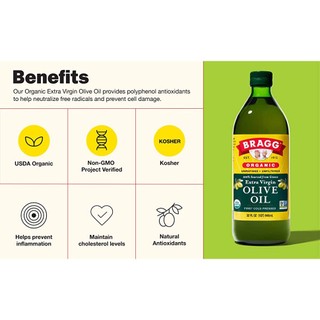 Dầu oliu ép lạnh hữu cơ extra virgin Bragg 473ml