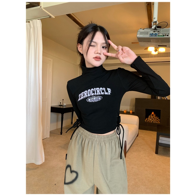 Áo Thun Cổ Cao In Chữ Thiết Kế Mới Thời Trang Mùa Thu Dành Cho Nữ