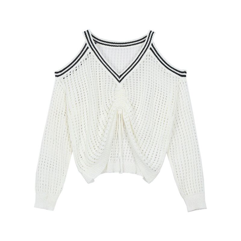 Áo Kiểu Dệt Kim Mỏng Hở Vai Dáng Rộng Phối Dây Rút Chống Nắng Và Điều Hòa Không Khí Kiểu Gia Vị Cho Nữ