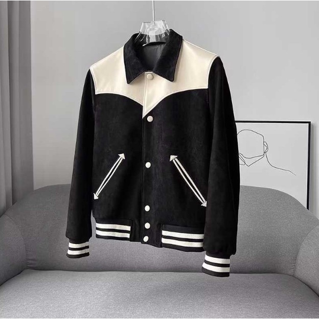 Áo Bomber Varsity Jacket chất liệu dạ 2 lớp phối VAI DA hottrend, Áo Bomber Unisex Nam Nữ