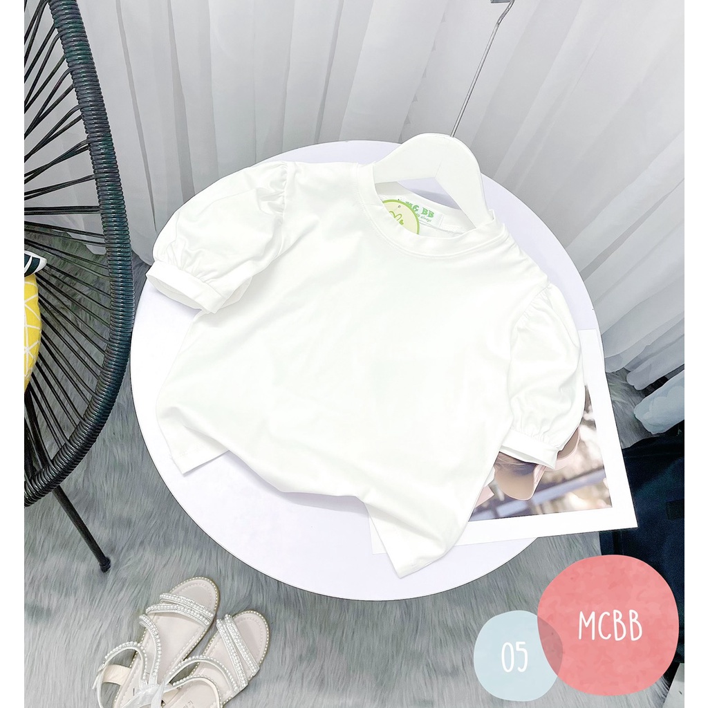 Mcbb - 24-49 kg 100% vải cotton áo kiểu cho bé gái croptop trơn áo tay phồng áo thun bé gái ngắn thời trang nữ blouse bộ