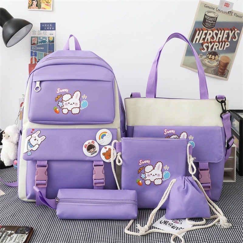 Set combo ba lô 4 món đi học, đi chơi, balo chống thấm nước thời trang hình thỏ