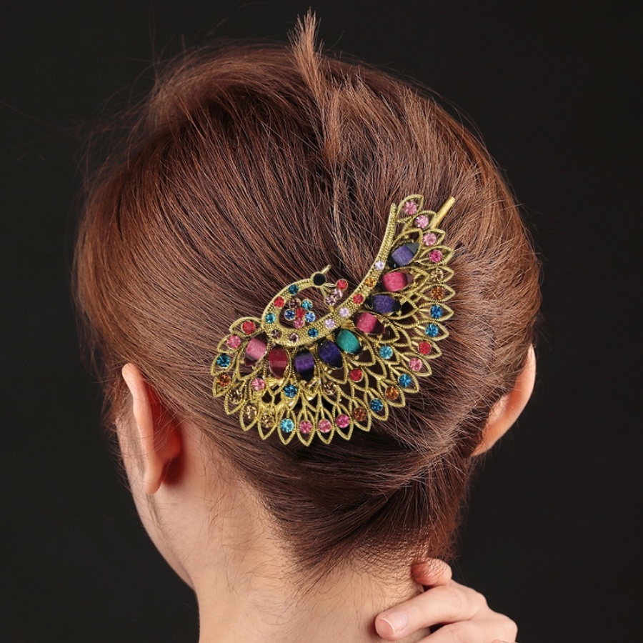 Kẹp Tóc Đuôi Công Bằng Hợp Kim Đính Đá Phong Cách Cổ Điển Cho Nữ