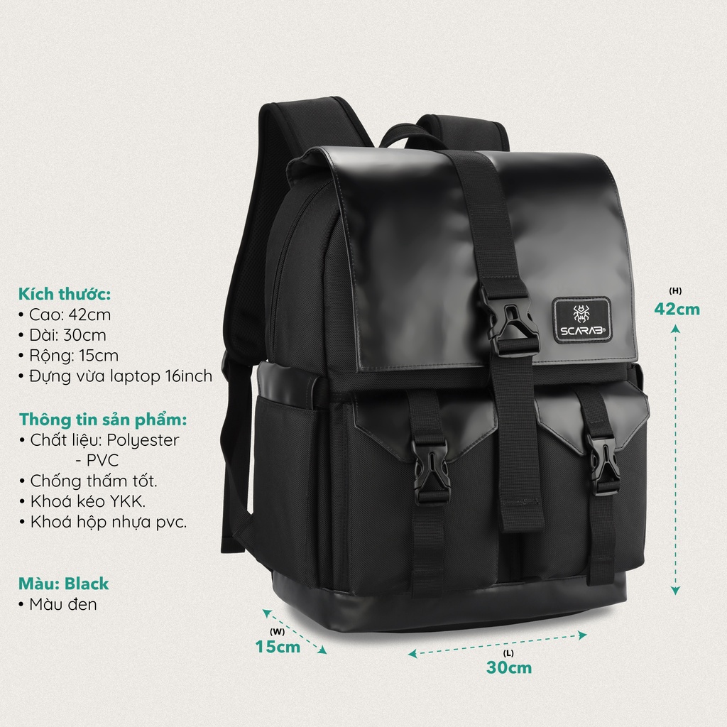 Balo Đi Học Sturdy Backpack Unisex Size Lớn Chống Thấm Chống Đựng Vừa Laptop 15,6inch Gaming_Bảo Hành Trọn Đời Scarab