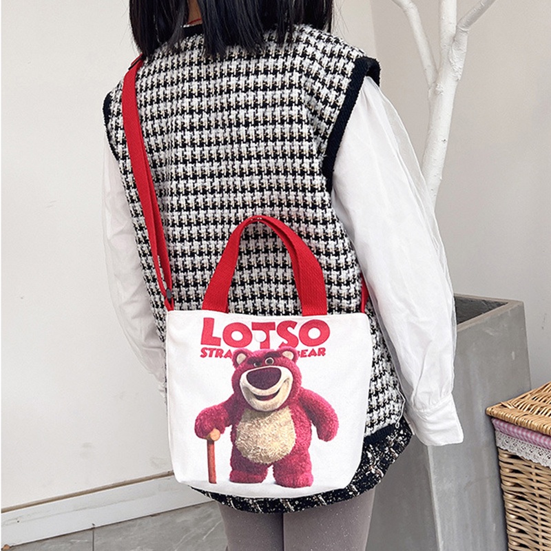 Túi Đeo Chéo Mini Bằng Vải Canvas Hình Gấu Dâu Tây Dễ Thương Dành Cho Trẻ Em Và Người Lớn
