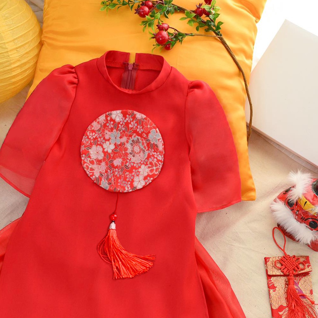 Sét Áo dài cho bé gái Mộc Khuê , áo dài cách tân tết 2023 đủ size 2 3 4 5 6 7 8 9