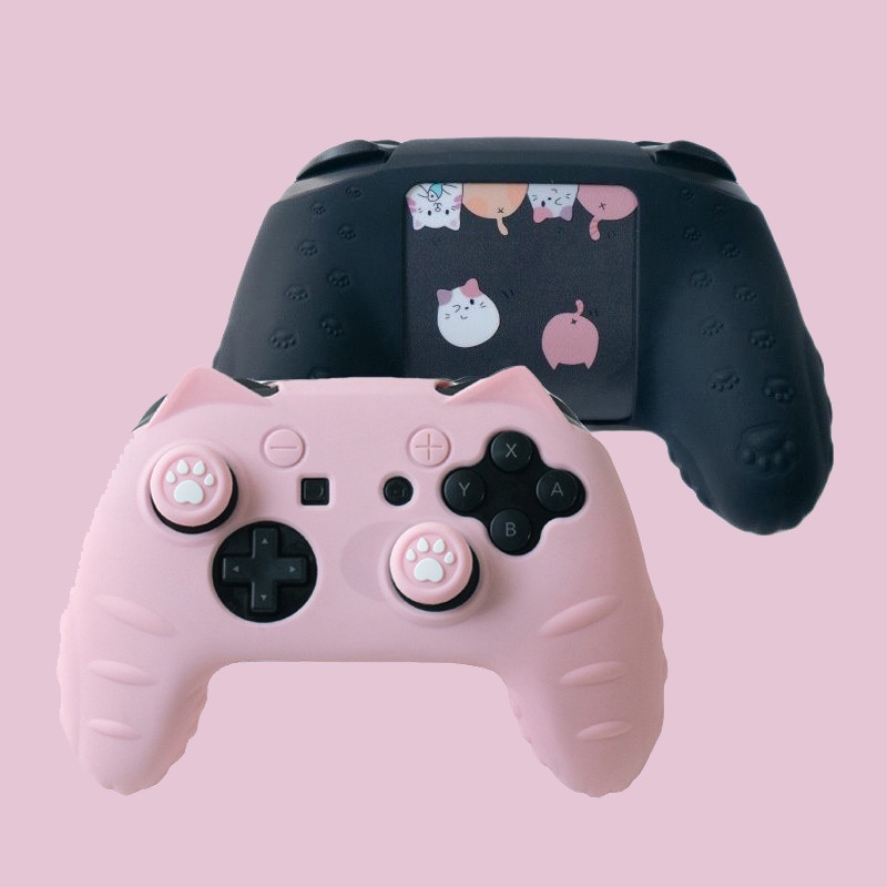 Vỏ Bọc Silicon Mềm Màu Hồng In Hình Dấu Chân Mèo Cho Tay Cầm Chơi Game Nintendo Switch Pro NS