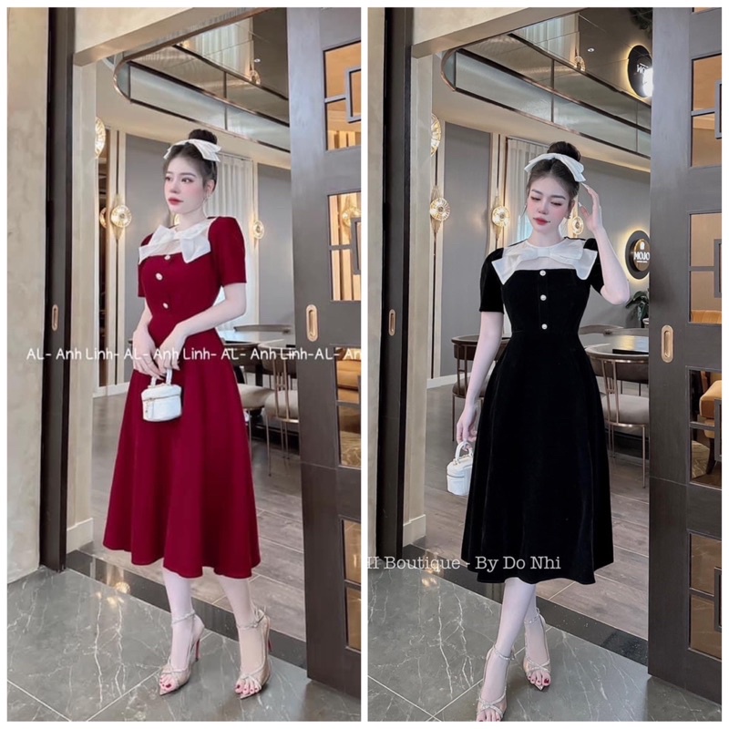 🔥🔥FREESHIP💥VÁY NHUNG PHA CỔ NƠ SIÊU SỊN SÒ .SẴN 2 MÀU CHUẨN ẢNH CHỊ EM NHA. Size S M
