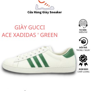 Giày Thể Thao Gucci ACE X Adidas 'Green'. Giày Gucci ACE X Adidas Vạch Xanh Lá full phụ kiện